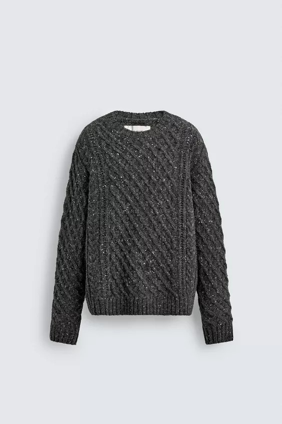 100% WOOL CABLE KNIT JUMPER WITH SPECKLES | Zara UK