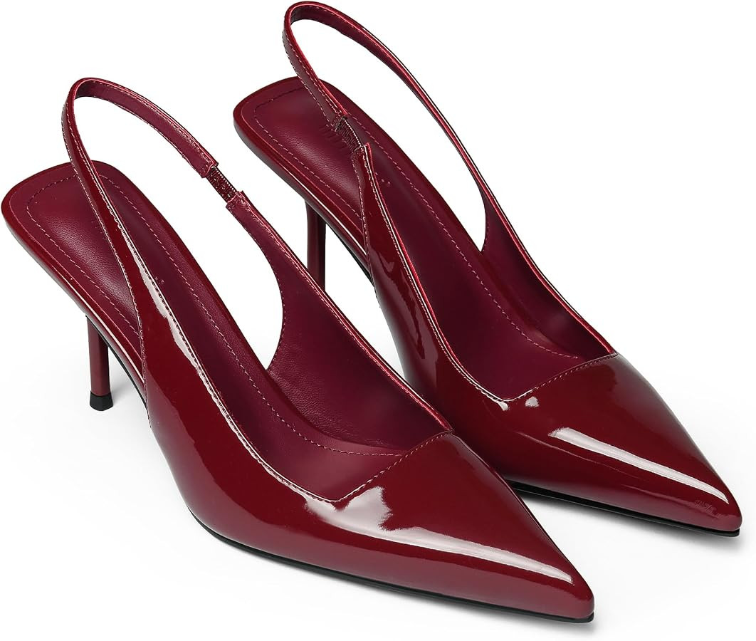 iiimmu Minimalist Heels for Women 3.5 Inch Stiletto Slingback Pumps, Faux Patent | Amazon (US)