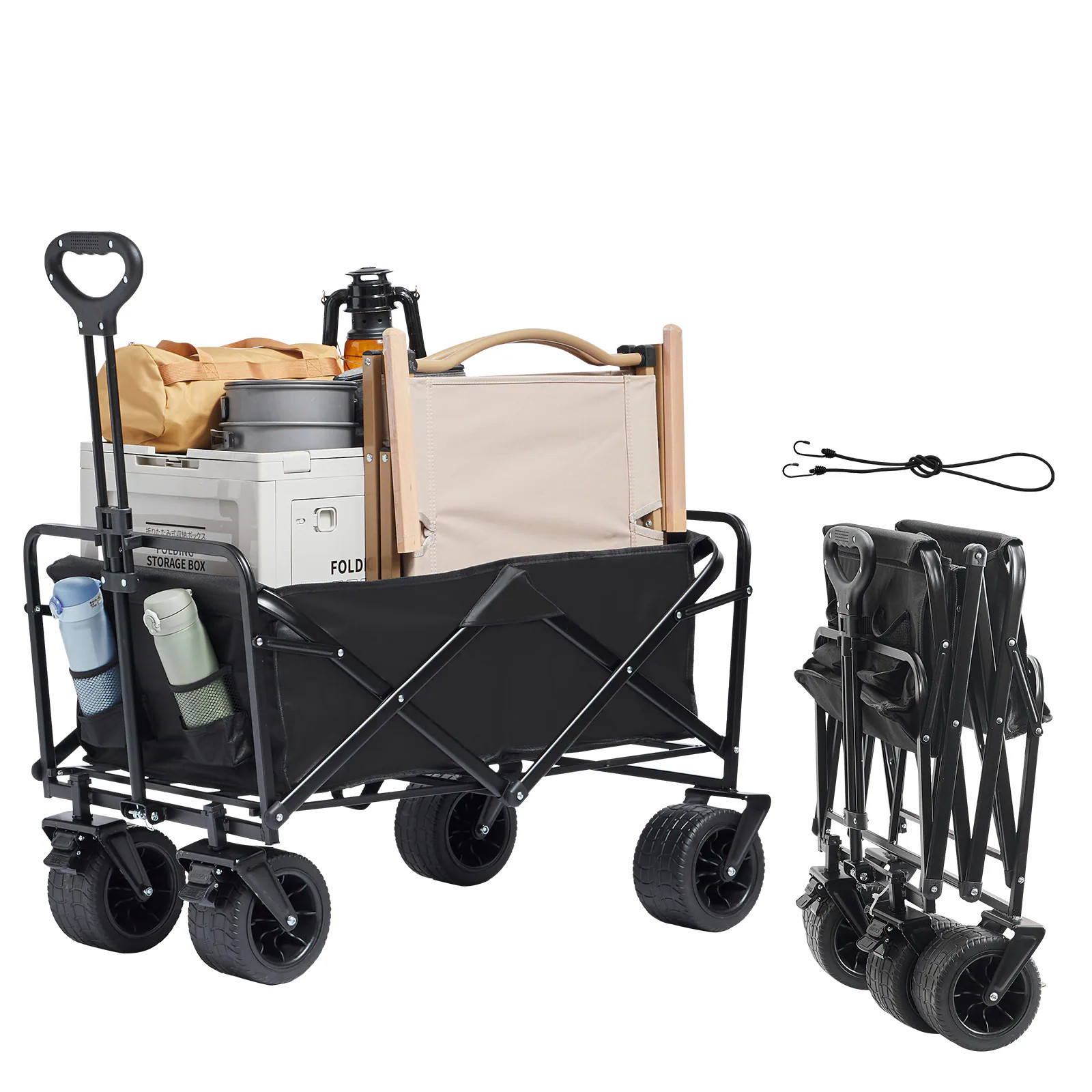 VEVOR Collapsible Folding Wagon 3 cu.ft Beach Wagon Cart with All-Terrain Wheels Heavy Duty Folding Wagon Cart 350 lbs Weight Capacity with Drink | Lowe's