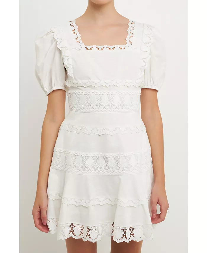 Women's Multi Lace Linen Mini Dress | Macys (US)