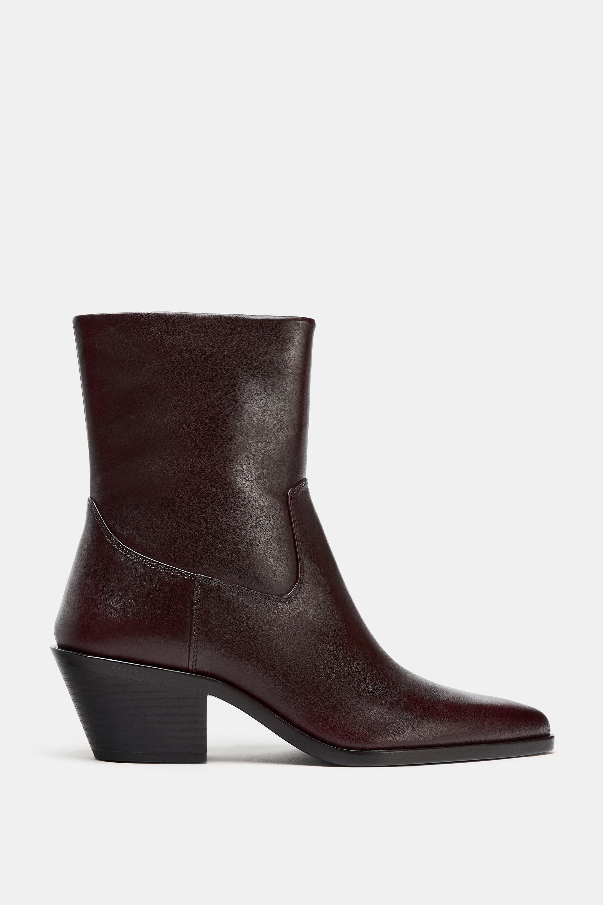 LEATHER COWBOY ANKLE BOOTS | Zara US