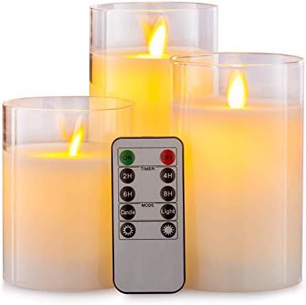 Amazon.com: Aku Tonpa Flameless Candles Battery Operated Pillar Real Wax LED Glass Candle Sets wi... | Amazon (US)