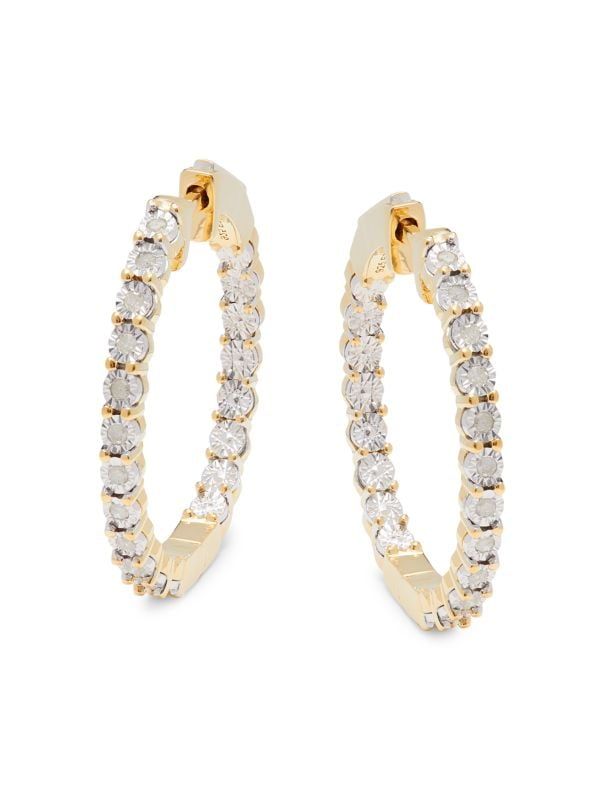 14K Goldplated Sterling Silver & 0.21 TCW Diamond Hoop Earrings | Saks Fifth Avenue OFF 5TH