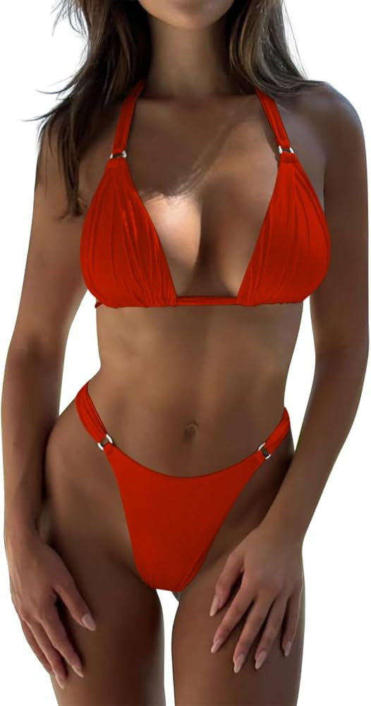 Bikini Sets for Women Halter Two Piece Sexy Thong Cheeky Two Piece Swimsuits Bathing Swimwear | Amazon (US)