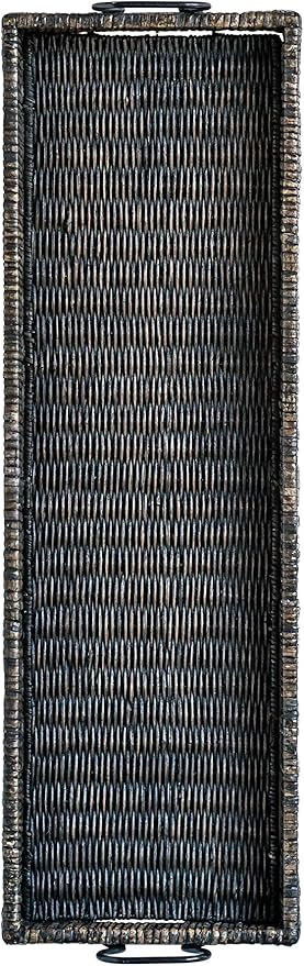 Creative Co-Op DF0366 Black Rattan & Wood Handles Rattan Tray | Amazon (US)