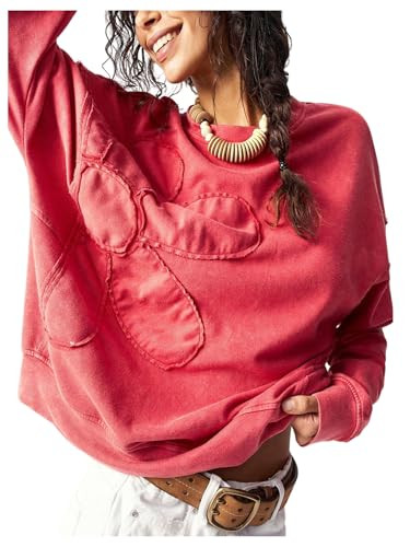 Women's Oversized Sweatshirt Boho Tops Patchwork Crewneck Sweatshirt Floral Long Sleeve Pullover ... | Amazon (US)