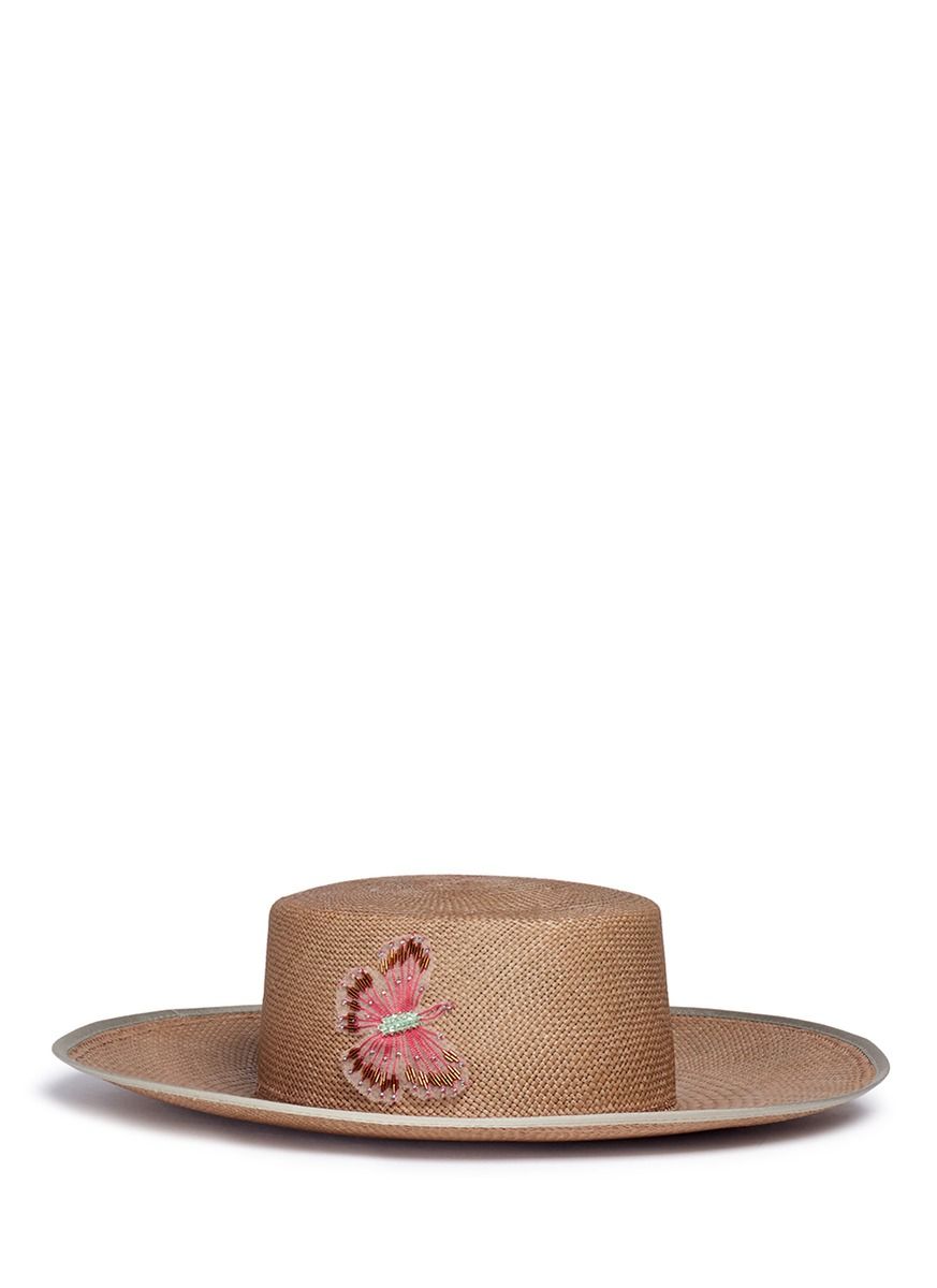 'Sevillana' butterfly appliqué straw boater hat | Lane Crawford (US)