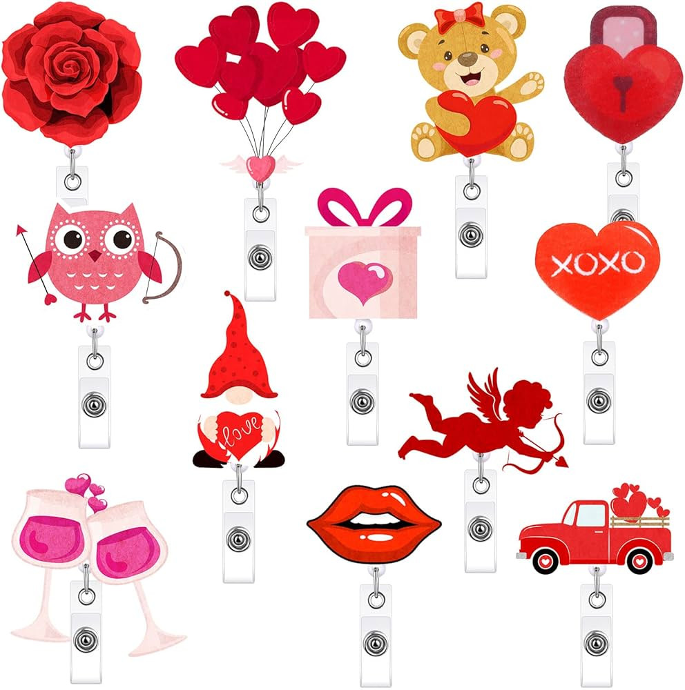 12 Pcs Valentine's Day Badge Reels Cute Valentines Badge Reel ID Name Holiday Badge Reel Retracta... | Amazon (US)