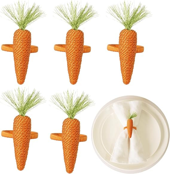 Easter Napkin Rings Set of 6, Handmade Carrot Napkin Rings Holders for Easter, Spring Party, Dinn... | Amazon (US)