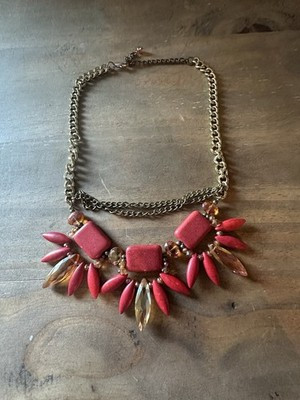 Vintage Red Howlite Bib Statement Gold Tone Necklace.  Adjustable | eBay US