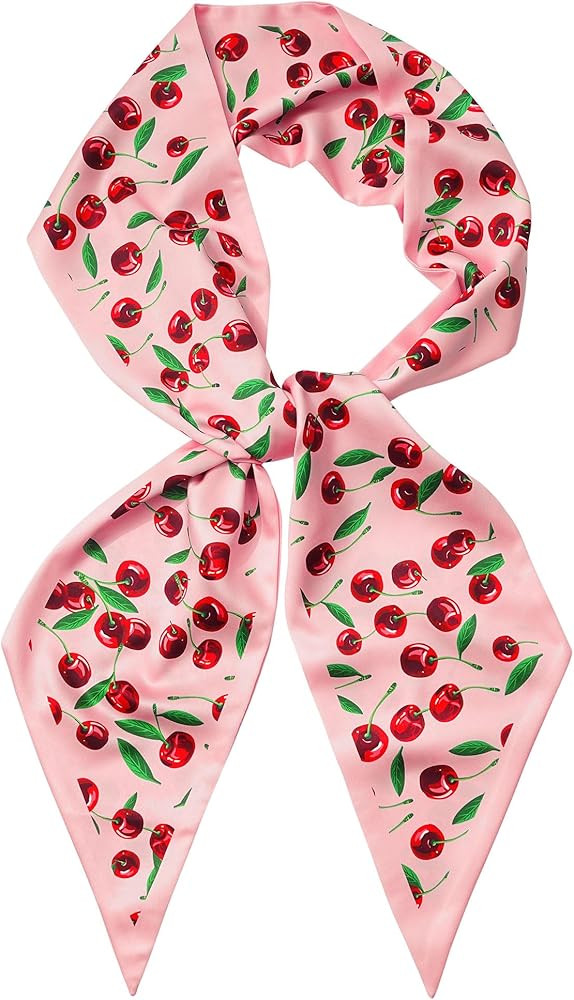 Mesovor Cherry Head Scarf Hair Neck Scarves for Women, Fashion Purse Bag Scarfs | Long Thin Satin... | Amazon (US)