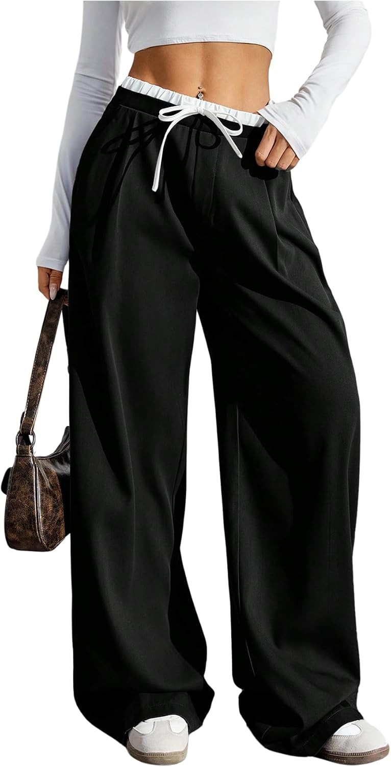 RoseSeek Women's Y2k Colorblock Wide Leg Baggy Pants Casual Streetwear | Amazon (US)