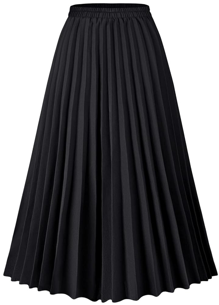 Basoteeuo Womens Skirt Leopard Print Midi Long Shirring Pleated Skirts High Waisted A Line Skirts | Amazon (US)