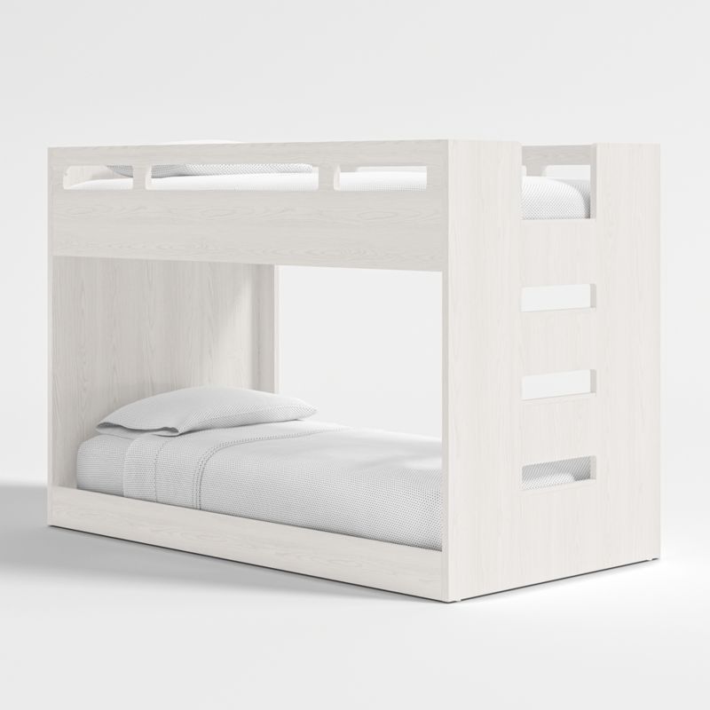 Abridged White Glaze Wood Low Kids Twin Bunk Bed Frame with Right Ladder + Reviews | Crate & Kids | Crate & Barrel