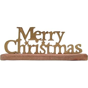 Gold Toned Tabletop Merry Christmas Sign, Festive Holiday Home & Office Decor, 5 Inches Tall | Amazon (US)