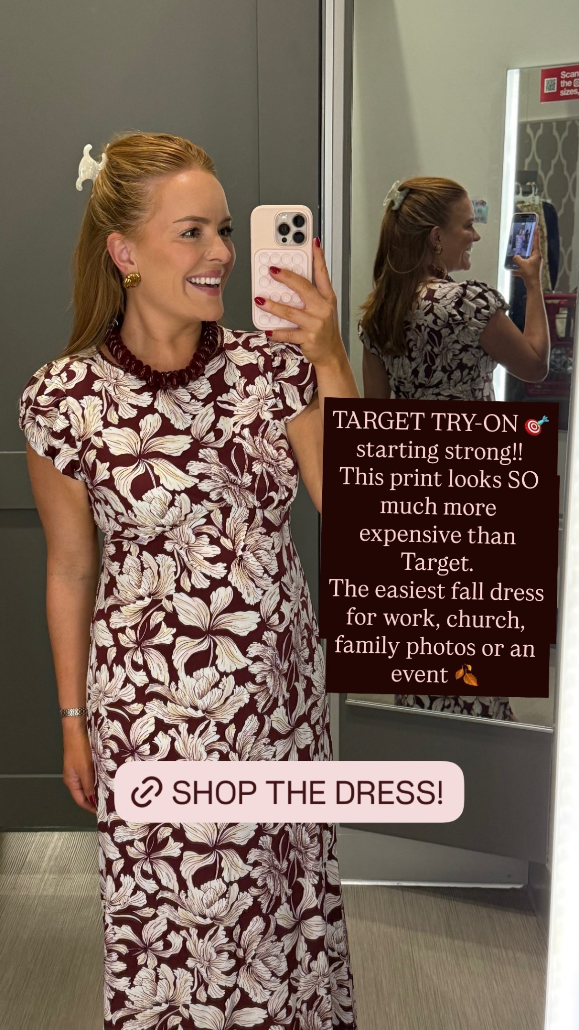 TARGET TRY-ON 🎯 starting strong!!
This print looks SO much more expensive than Target.
The easiest fall dress for work, church, family photos or an event 🍂 @target