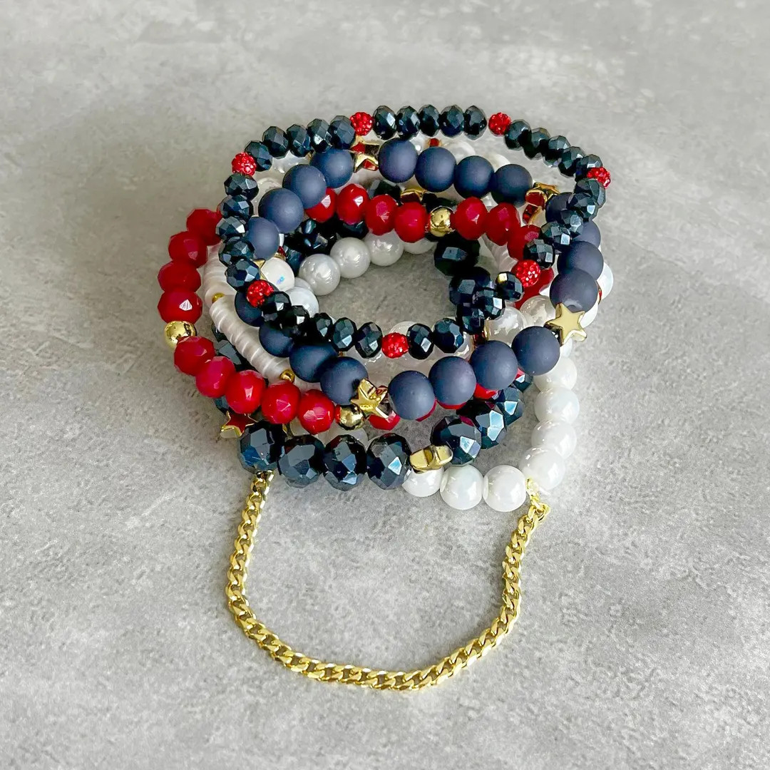 Stars & Stripes Glam Bracelet Stack, Patriotic Red White Blue Jewelry, 4th of July Bracelet Set, ... | Etsy (Global)