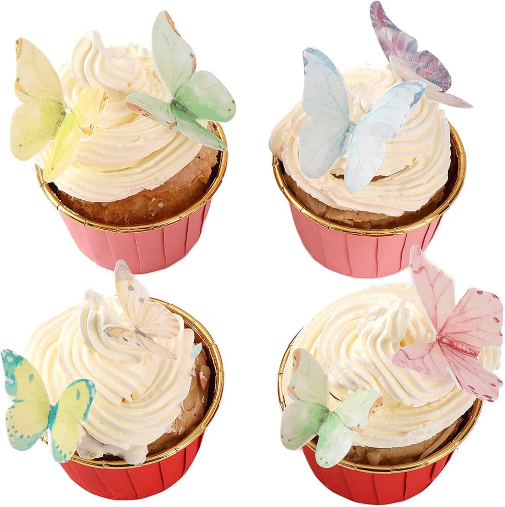 40Pcs Wafer Paper Butterfly Cupcake Cake Toppers Edible Butterflies for Cake Decorations Colorful... | Amazon (US)