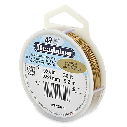 Beadalon 49 Strand Stainless Steel Bead Stringing Wire, .024 in / 0.61 mm, Satin Gold, 30 ft / 9.2 m | Amazon (US)