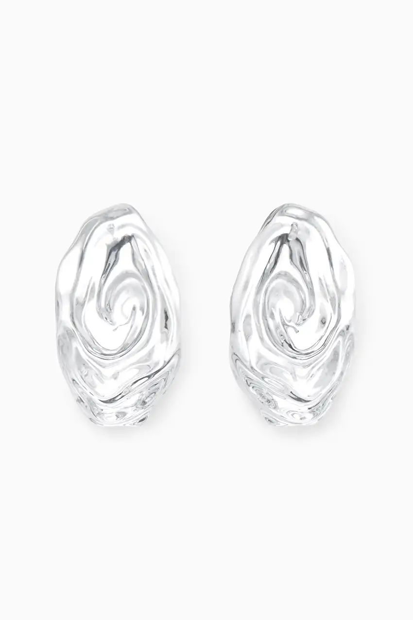 OVERSIZED ORGANIC-SHAPED CLIP-ON EARRINGS - SILVER / CLEAR - COS | COS (EU)