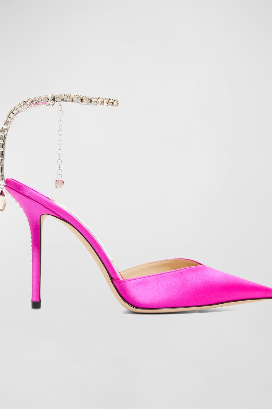 Jimmy Choo Saeda 100mm Satin Crystal Ankle-Strap Pumps | Neiman Marcus