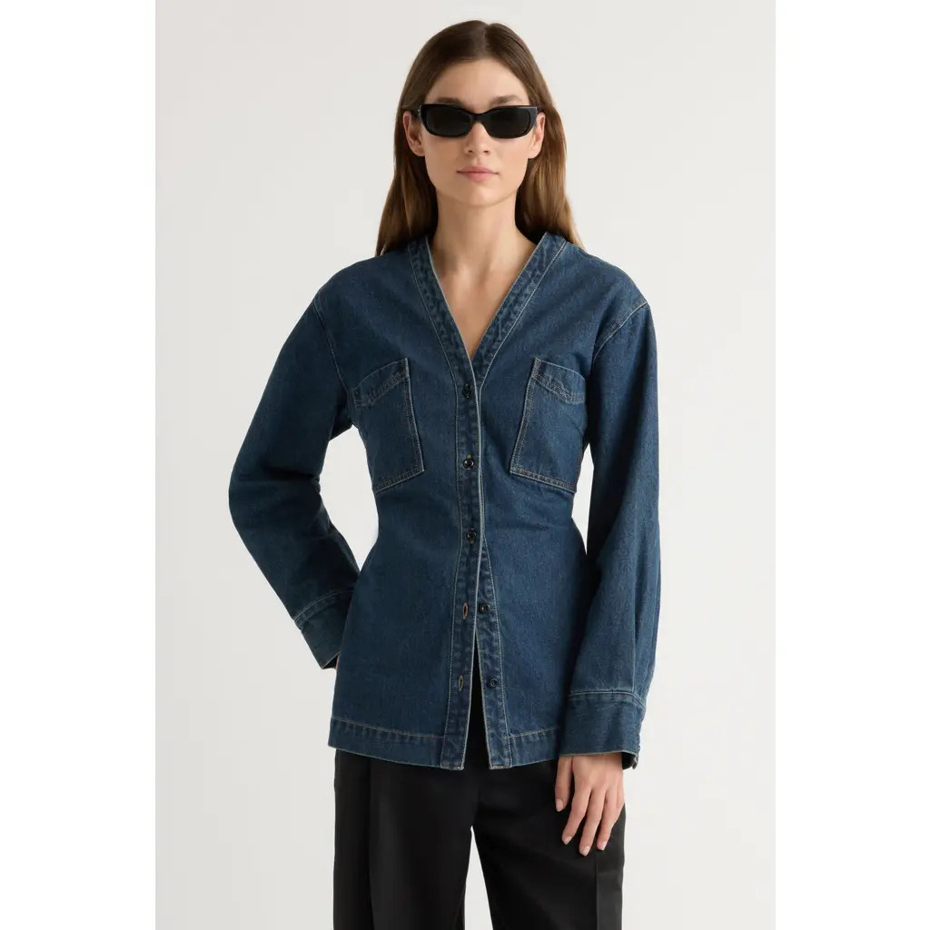 Modern Citizen Emmett Structured-Sleeve Denim Jacket in Indigo at Nordstrom, Size Medium | Nordstrom