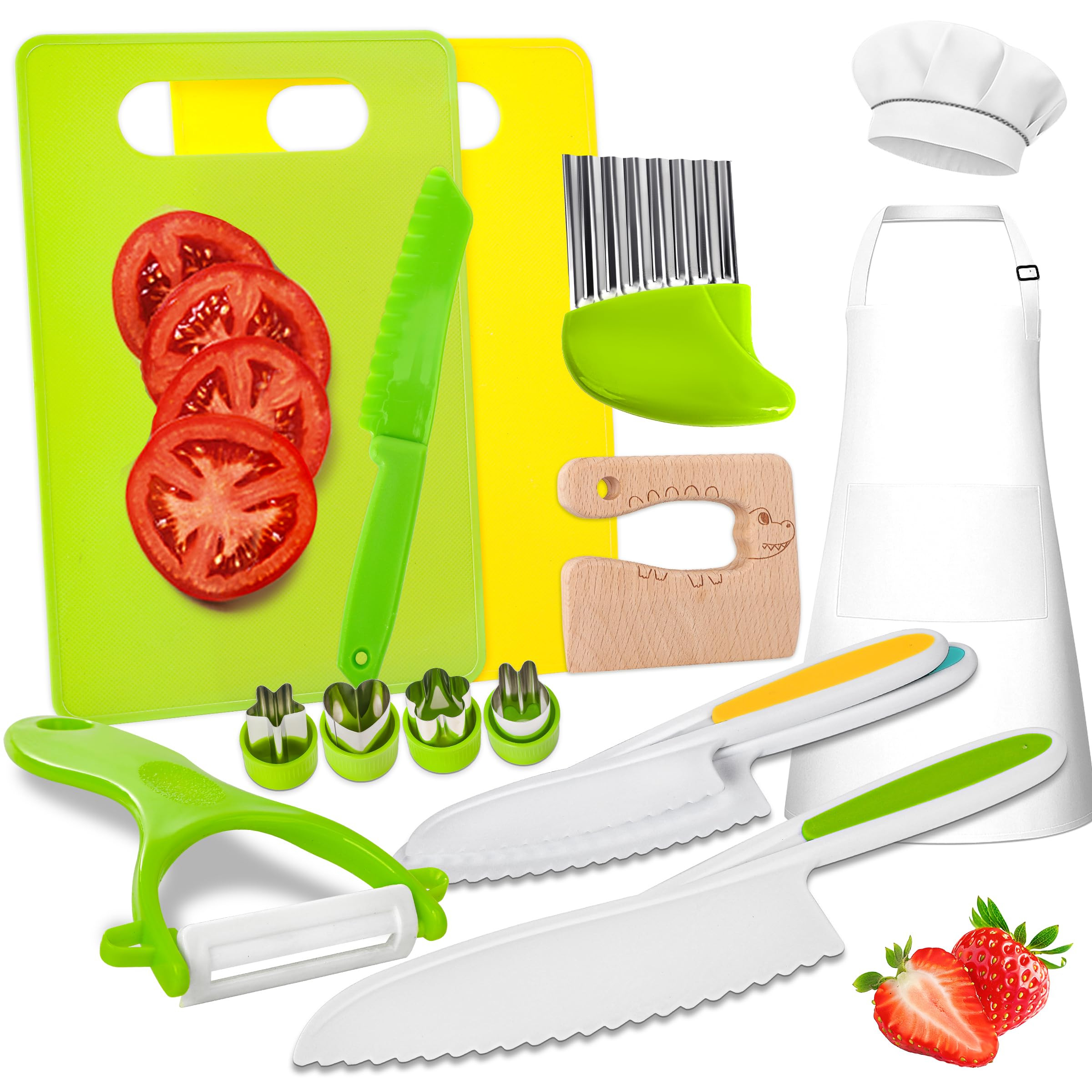 Kids Knife Set for Real Cooking 15Pcs Montessori Kitchen Toys for Toddlers Cooking Sets with Plas... | Amazon (US)