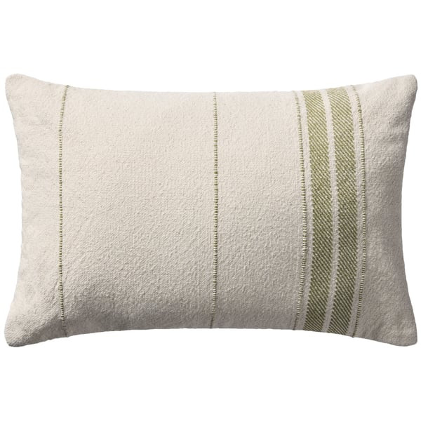 Selena Pillow PMH-0076 Natural/Green Cotton Striped | Rugs Direct