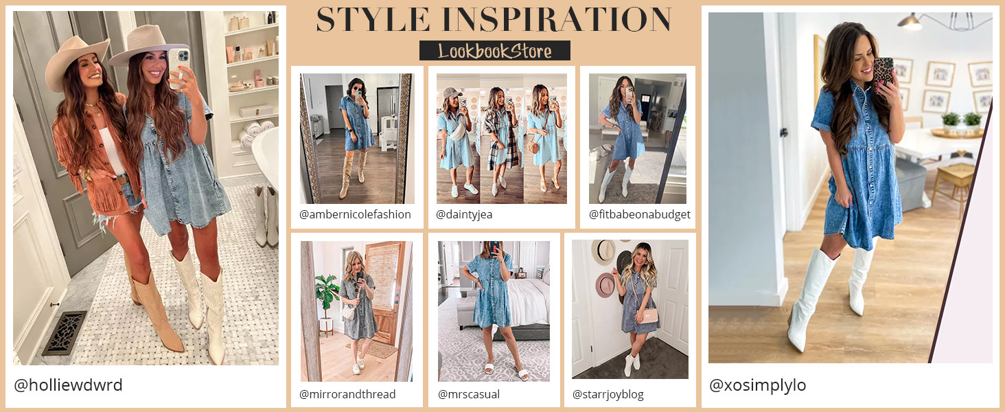 LookbookStore Women's Short Sleeve Button Down Flowy Tiered Babydoll Denim Dress | Amazon (US)