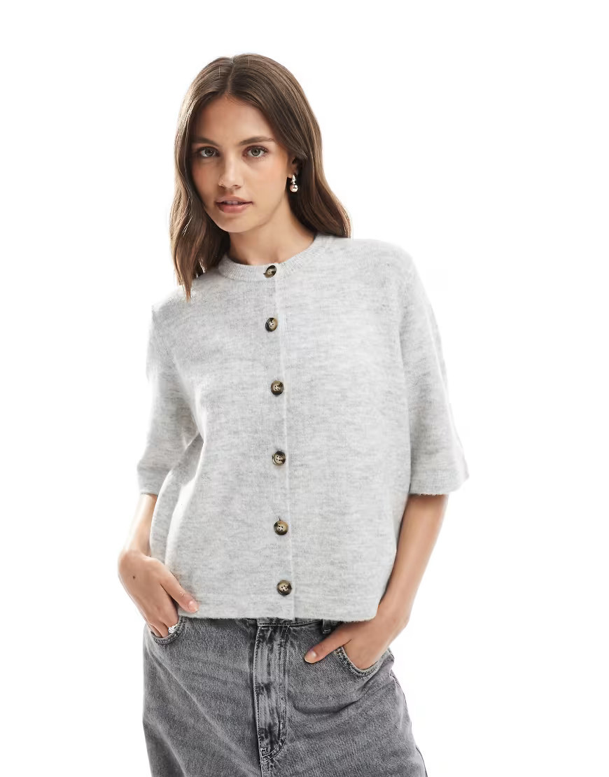 ONLY short sleeve knitted cardigan in light grey | ASOS (Global)