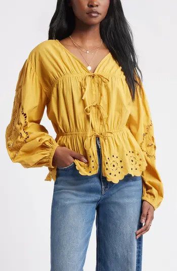 Long Sleeve Cotton Eyelet Top | Nordstrom