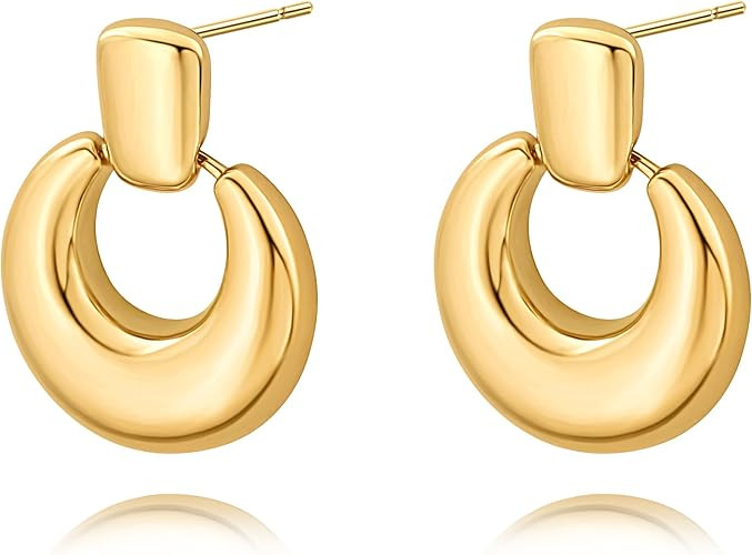 18K Gold Drop Dangle Earrings for Women Geometric Circle Paper Clip Chain Dangle Earrings Dainty ... | Amazon (US)