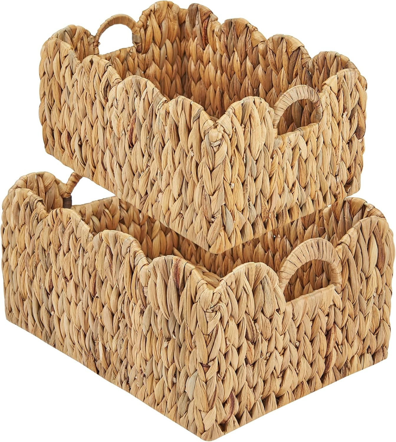 FairyHaus Wicker Basket 2Pack, Handwoven Scalloped Wicker Storage Basket with Handles, Natural Wa... | Amazon (US)