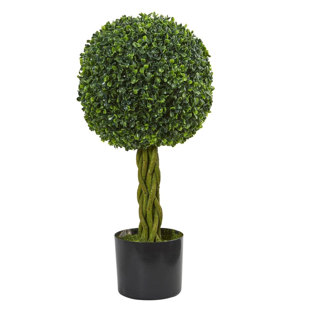 2' Boxwood Ball with Woven Trunk Artificial Tree UV Resistant (Indoor/Outdoor) | Nearly Natural