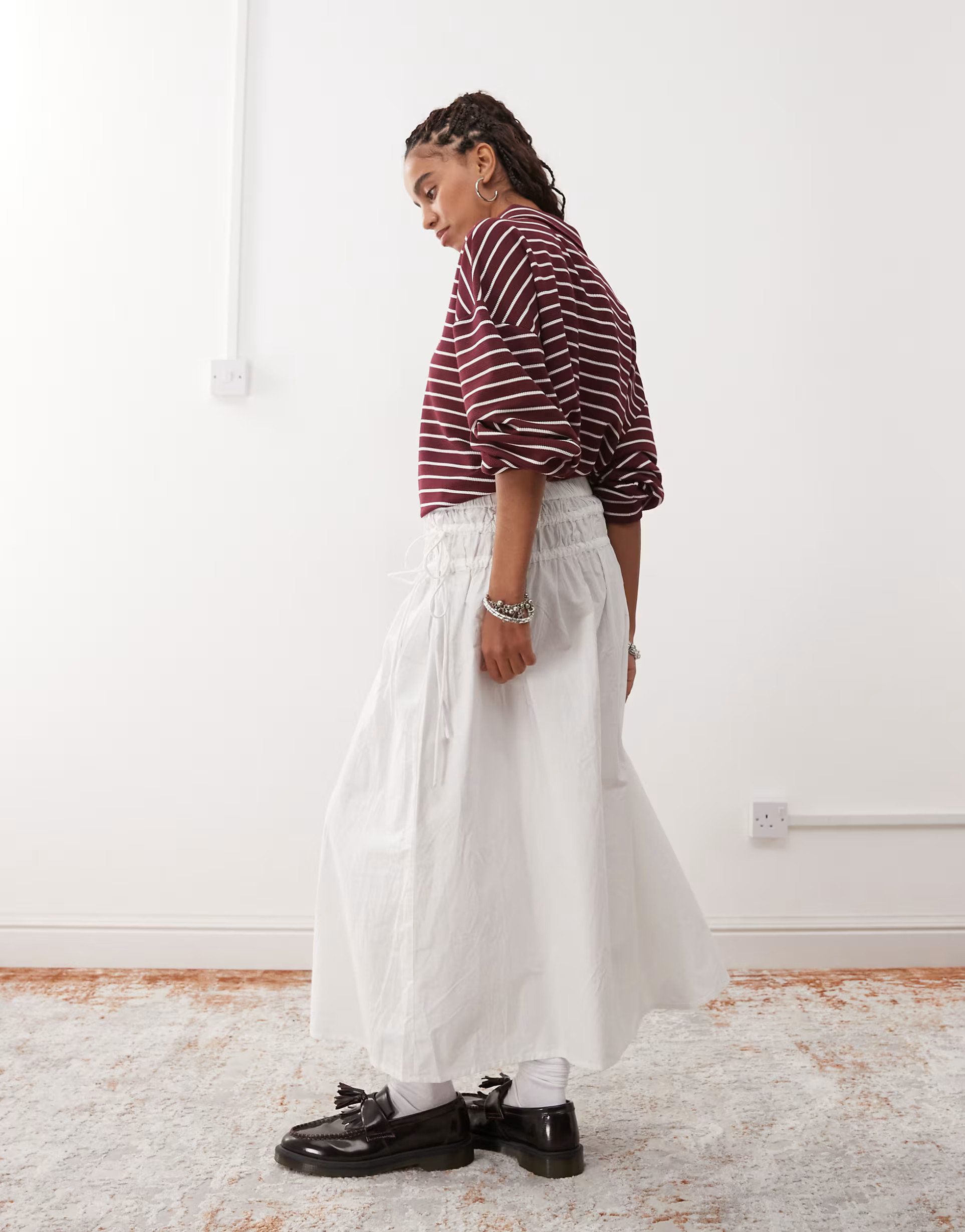 Reclaimed Vintage western midi skirt with tie sides in white poplin | ASOS (Global)