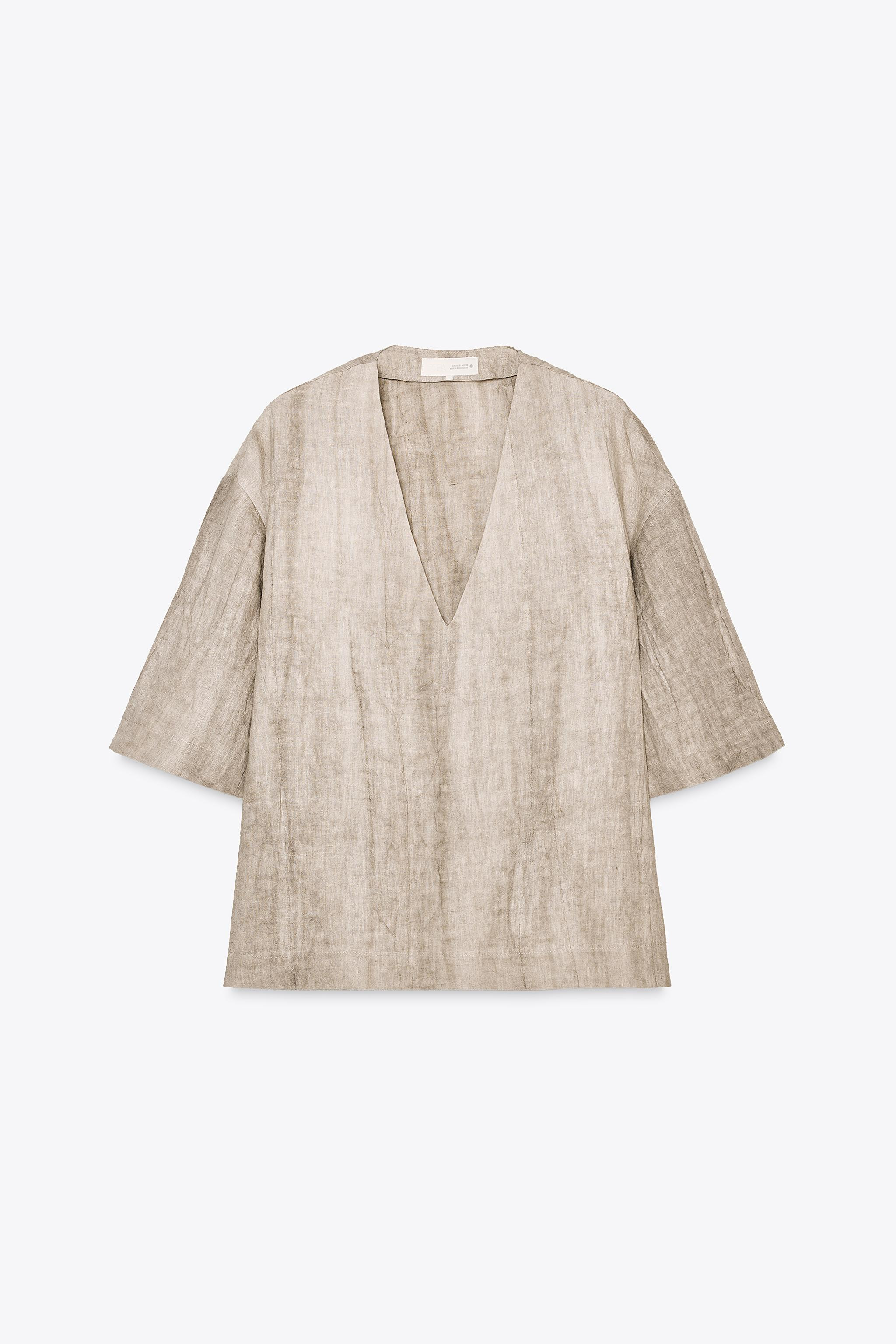 ZW COLLECTION 100% LINEN TIE-DYE TOP | Zara UK