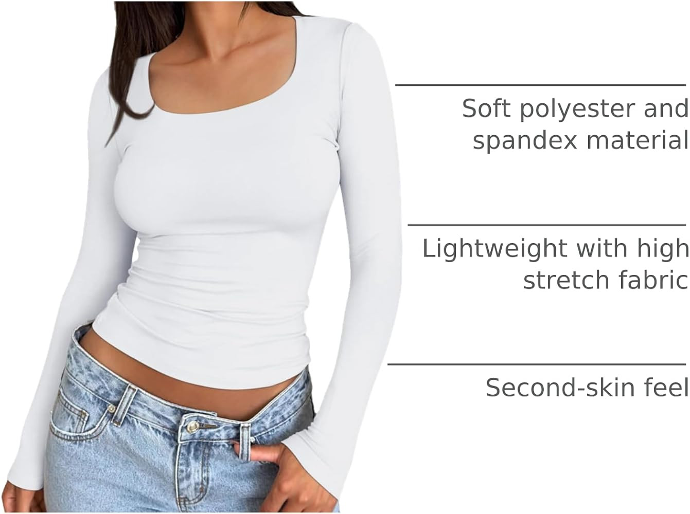 Trendy Queen Womens Long Sleeve Shirts Crop Tops Fall Fashion Solid Square Neck Going Out Basics ... | Amazon (US)