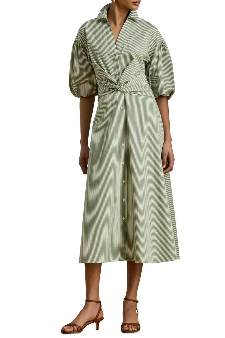 Stripe Bubble Sleeve Cotton Broadcloth Shirtdress (Women) | Nordstrom | Nordstrom