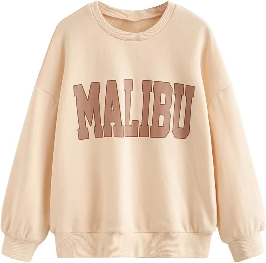 SheIn Girl's Cute Graphic Sweatshirt Long Sleeve Letter Print Pullover Shirt Tops Crewneck Drop S... | Amazon (US)