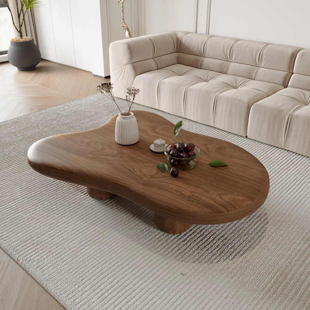 48.43'' Cloud Shaped Coffee Table, Walnut Solid Wood Coffee Table for Home Living Room, Easy Asse... | Wayfair North America