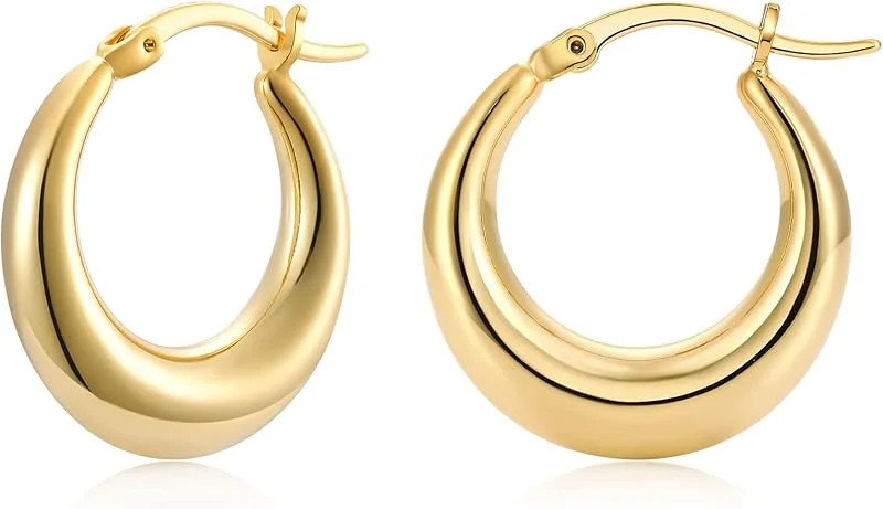 Chunky Gold Hoop Earrings for Women 14k Gold Plated Stainless Steel Thick Hoop Earrings Dainty Cu... | Walmart (US)