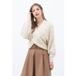 Crisscross Ribbed Knit Crop Sweater in Shimmer Ivory | Chicwish