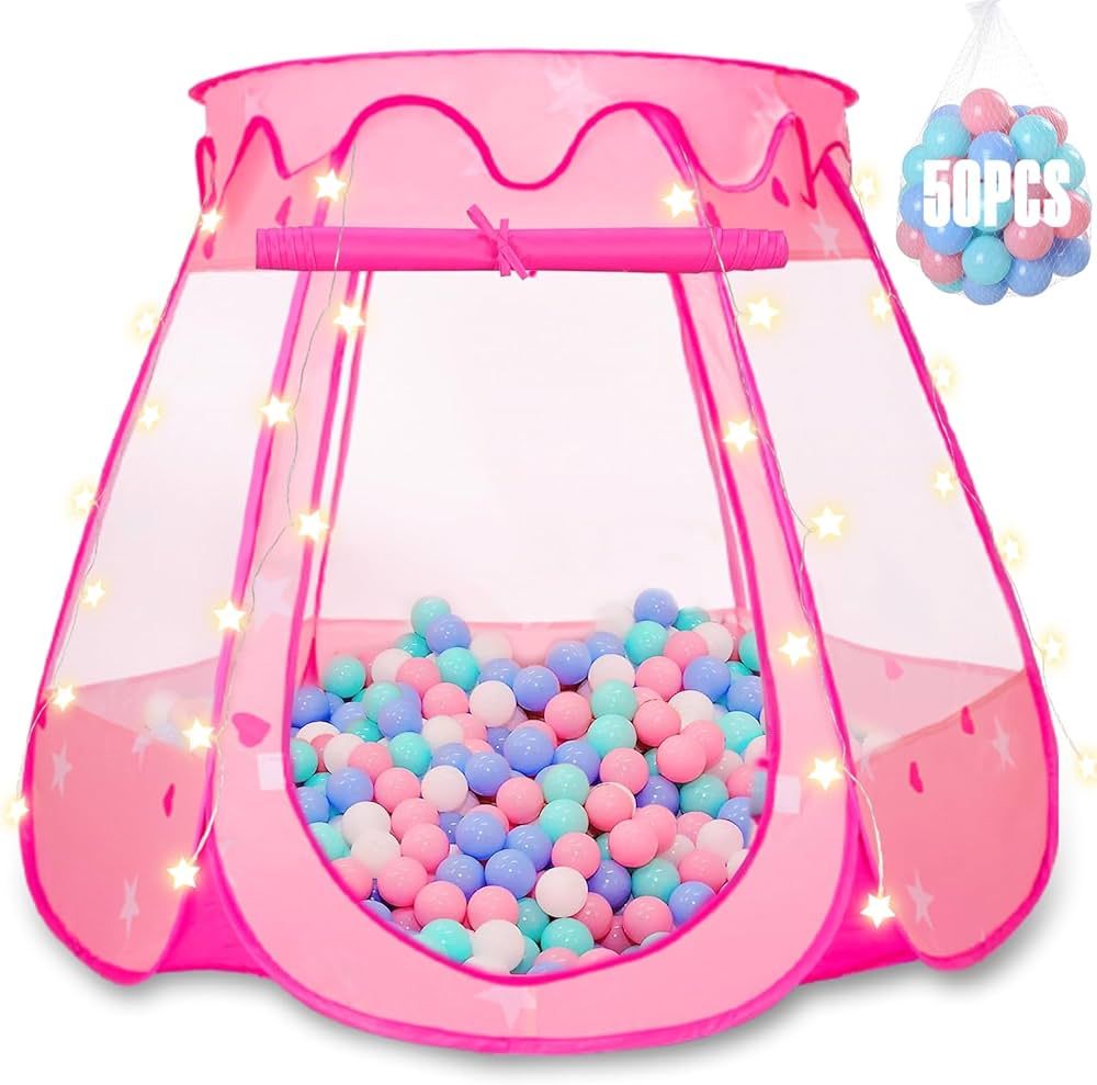 Princess Tent for Kids with 50 Balls,Toys for 1 2 3 Year Old Girl Birthday Gift with Star Light,P... | Amazon (US)