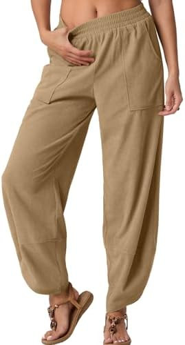 Womens Wide Leg Harem Pants Palazzo Boho Casual Loose Elastic Waist 2025 Travel Vacation Outfits ... | Amazon (US)