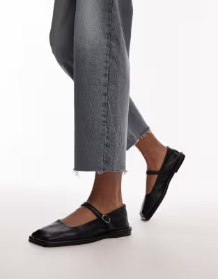 Topshop Betty leather square toe ballet flats in black | ASOS (Global)