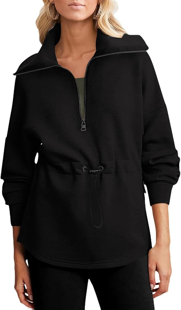 Dokotoo Womens Oversized Sweatshirts Half Zip Drawstring Waist Long Sleeve Side Slits Casual Pull... | Amazon (US)