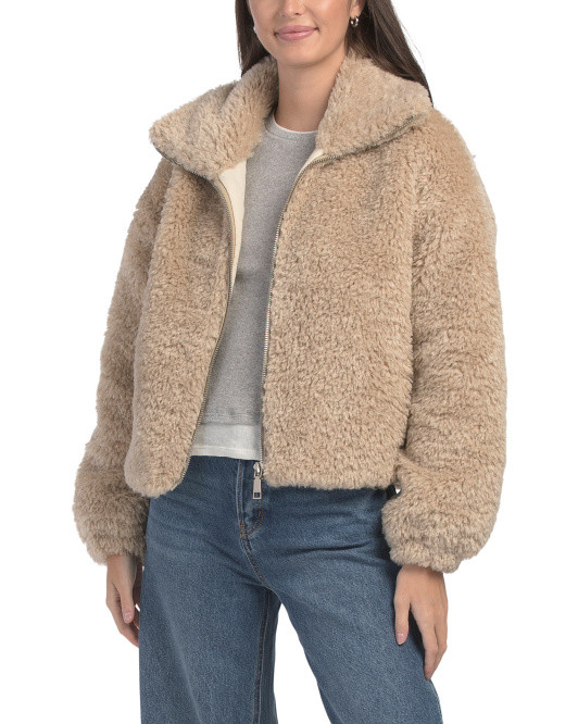 Faux Fur Cropped Zip Jacket | TJ Maxx
