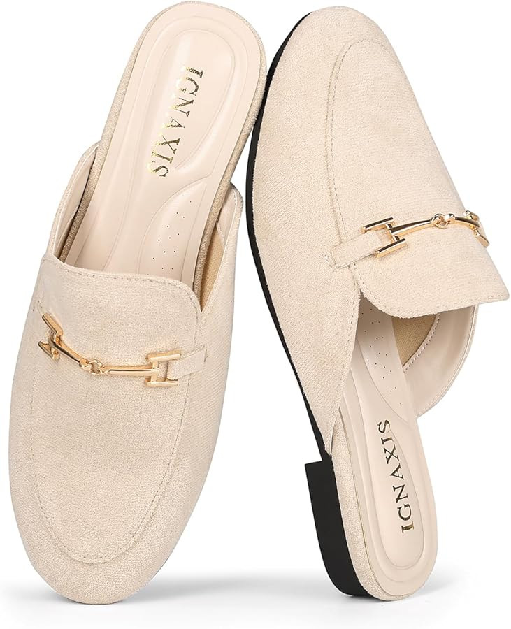 Mules for Women Flats Round Toe Womens Mules Buckle Slip on Slides Backless Loafer Shoes | Amazon (US)