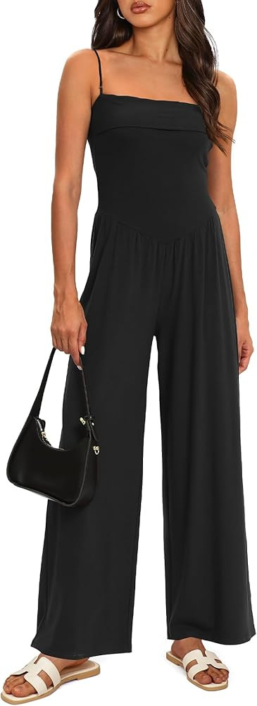 Darong Women's Summer Dressy Casual Jumpsuits Spaghetti Straps Wide Leg One Pieces Jumpsuit Outfi... | Amazon (US)