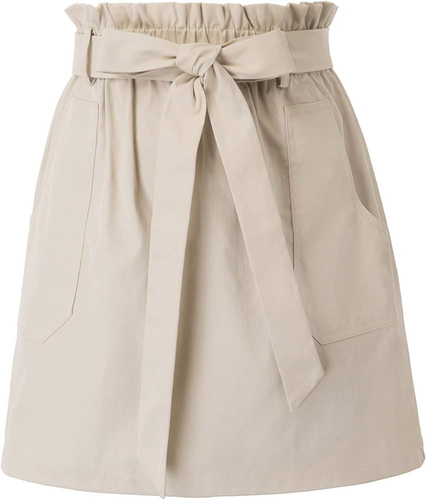 KANCY KOLE Women's Casual High Waist A Line Skirt Paper Bag Elastic Waist Short Skirt with Pocket... | Amazon (US)
